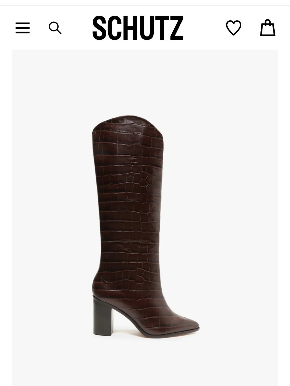 SCHUTZ Croc-Embossed Over-the-Knee Boot in Dark Brown
